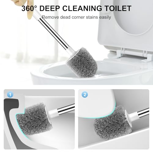 SetSail Toilet Brush 2 Pack, Self Closing Lid Toilet Bowl Brushes Holder and Extra Long Handle Ventilated Toilet Brush Set for Bathroom Cleaning, Nylon Bristles, Pure White - color: Pure White, size: 2 packs