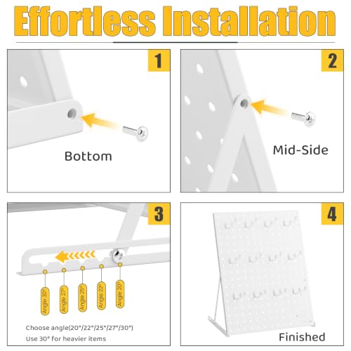 Portable & Adjustable Peg Board Display Stand with 15 Hooks(1pcs, White) - color: White