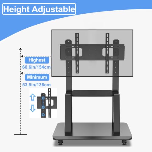 Hellsehen Mobile TV Stand,Rolling TVs Cart on Wheels Height Adjustable Heavy-Duty Floor Stand Base for 32-75 Inch LCD LED OLED Flat Panel Screens Smartboard Movable Holds up to 220lbs with Shelf - size: 32"-75"