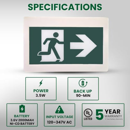 Nothing But LEDs Green Running Man LED Exit Sign with Battery Backup, White | Emergency Exit Light with Double Face, Commercial Grade, 120/347V, Hardwired Exit Lights for Business Indoor, UL, 2-Pack - size: Pack of 2