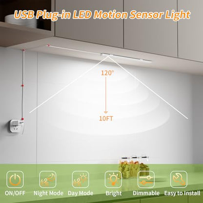USB Plug-in Motion Sensor Light, ON/Night/Day Modes, Bright&Dimmable - color: Warm White, size: 2 * 1-Bar