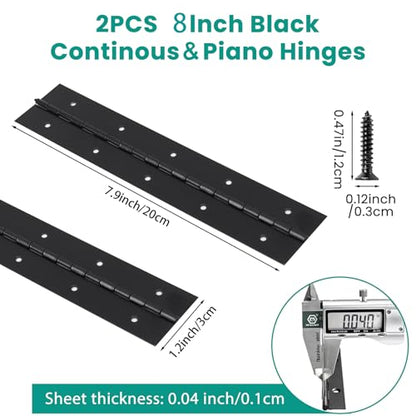 2Pcs 8inch Black Heavy Duty Stainless Steel Piano Hinges - size: 8"-2PACK