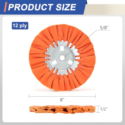Airway Buffing Wheel Kit (1 Pc White, 1 Pc Orange, 1 Pc Blue, 1 Pc Yellow),8" Diameter, 5/8" Arbor Hole, 12 Ply, for Aluminum Wheels, Tanks & Metal Mirror Polishing, for Angle Grinder, 4 Pcs - color: Multi 4pcs, size: 12plys