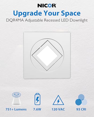 NICOR Lighting 4" White Square Multi-Adjustable Recessed Selectable LED Downlight (DQR4MA2120S9WH)