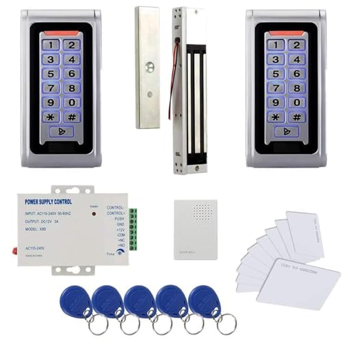 Waterproof Metal RFID+PIN Code Door Entry and Exit verification System & 600lbs Electric Magnetic Lock+110V Power Supply+RFID Keychains/Cards - style: In/Out Control