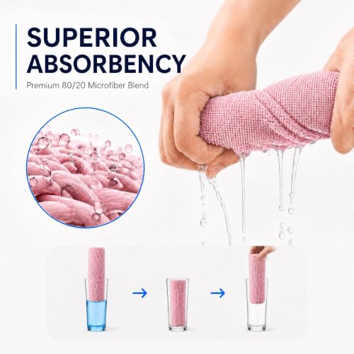 Veco Microfiber Cleaning Cloth Roll with Holder 80 PCS, 12" x 12" Pink - color: Pink-st
