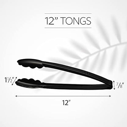 [Black Tongs 12'' Inches] Plasticpro 12'' Serving Tongs Heavy Duty Reusable Kitchen and BBQ Black Serving Tongs for party's, Caterings, Events, Buffet, Weddings, And every Day use Pack of 12 - color: Black, size: 12 x 12''