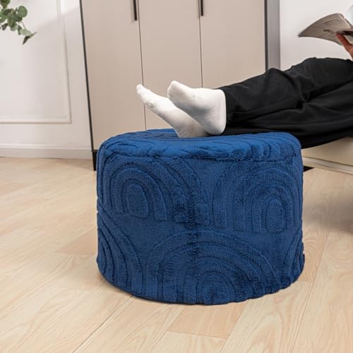 Asuprui Plush Ottoman Footrest, 20"x14", Dark Blue,Round Foot Stool Ottoman - color: Dark Blue, size: 20"D x 20"W x 14"H