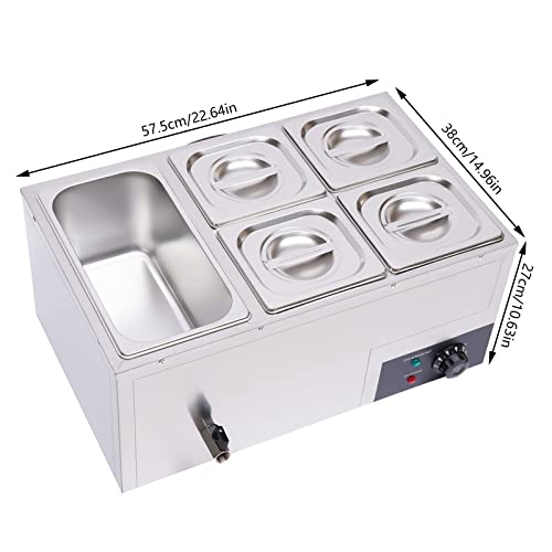 5 Pan Commercial Food Warmer Countertop with Lids, Electric Food Warmer Steam Table, 600W Professional Buffet Servers and Warmers Stainless Steel Buffet Bain Marie with 86-185°F Temp Control - color: 5 Pan