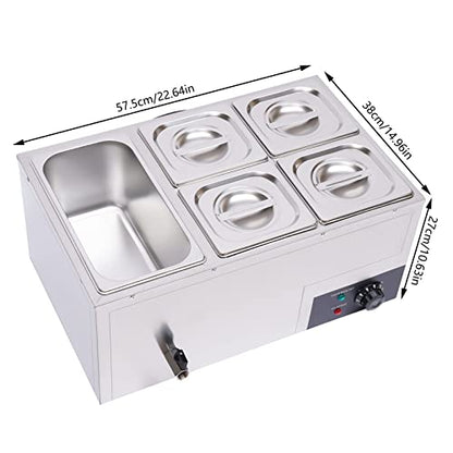 5 Pan Commercial Food Warmer Countertop with Lids, Electric Food Warmer Steam Table, 600W Professional Buffet Servers and Warmers Stainless Steel Buffet Bain Marie with 86-185°F Temp Control - color: 5 Pan
