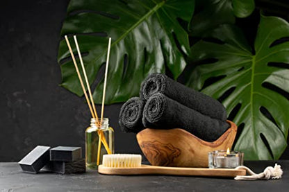 Salon Towels – Pack of 24 (16"x27") 100% Cotton Ring Spun (Not Bleach Proof) Ultra Soft, Highly Absorbent Hand Towels – Bulk for Spa, Gym & Salon (Black) - color: Black