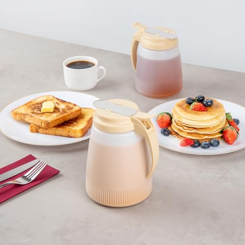 Restaurantware-Chef 101 48 Ounce All Purpose Syrup Dispenser, 1 Honey Dispenser - Beige Top, Stainless Steel Slide Cover, Plastic Pancake Syrup Bottle, Perfect For Diners, Restaurants, Home - color: Beige, size: 48 Ounces, style: 1 Count