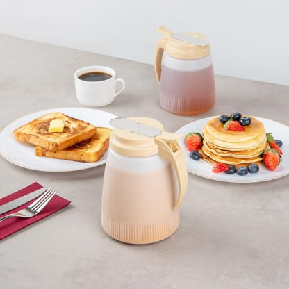 Restaurantware-Chef 101 48 Ounce All Purpose Syrup Dispenser, 1 Honey Dispenser - Beige Top, Stainless Steel Slide Cover, Plastic Pancake Syrup Bottle, Perfect For Diners, Restaurants, Home - color: Beige, size: 48 Ounces, style: 1 Count