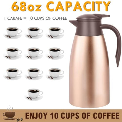 68oz Coffee Carafe Insulated, Airpot Thermal Coffee Carafes for Keeping Hot - color: Champagne Gold