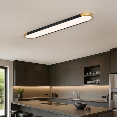 ADISUN 39.4in Linear Ceiling Light, LED Flush Mount Ceiling Lamp with Remote Control, Dimmable Color Changing, High CRI Black Gold Modern Lighting Fixture for Kitchen Living Room Bedroom Hallway - color: Black&Gold-39.4inch
