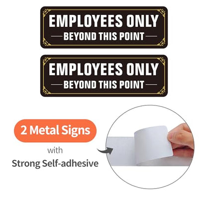 Employees Only Sign, (2 Pack) Self Adhesive Employees Only Beyond This Point Sign, Rust Free Aluminum Metal Staff Only Sticker Signs for Wall and Door (9 x 3 inches, Black/White) - color: Black /White