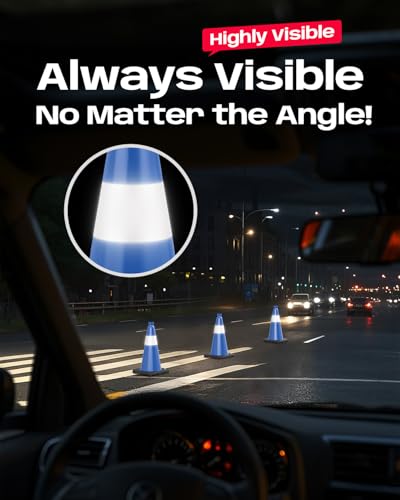 BATTIFE 8 Pack 18 Inch Traffic Cones, PVC Blue Cone, Black Weighted Base - color: Blue, size: 18 Inch