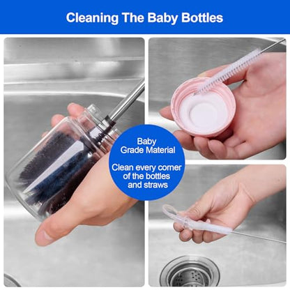 3 Pack Bottle Brush Set, Long Handle Baby Bottle Brush Cleaner with Straw Brush and Lid Brush, Water Bottle Scrubber, Kitchen Scrub Cleaning Brushes for Cups, Coffee Mugs, Tumblers, Thermos - style: 3 Pack
