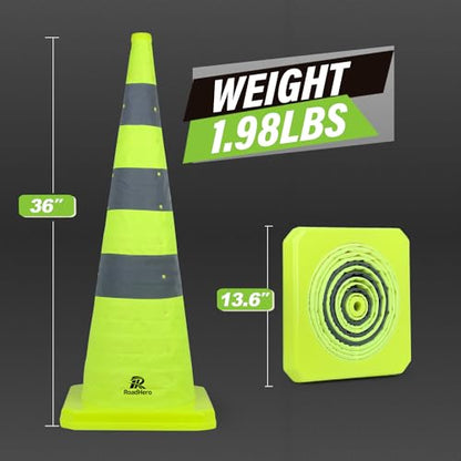 RoadHero 36 Inch 2 Pack Collapsible Traffic Safety Cones with Bag, Green - size: 36 Inch