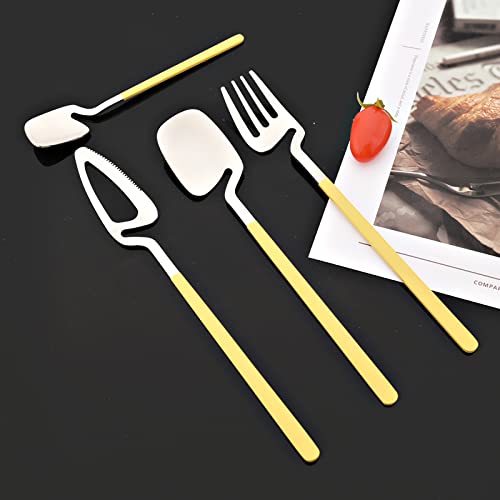 JASHII Silverware Set Satin Finish 24-Piece Stainless Steel Flatware Set Kitchen Utensil Set Service for 6 Tableware Cutlery Set Dishwasher Safe (Matte Yellow Silver) - color: Yellow silver 24pcs, size: service 6