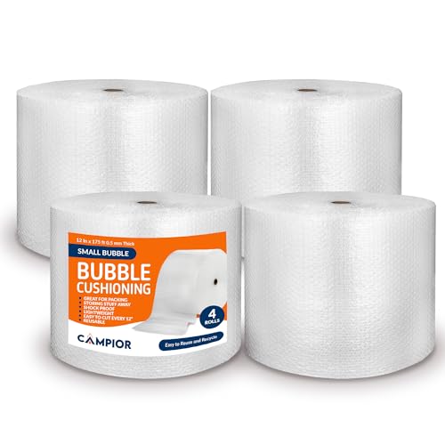 Campior Small Bubble Cushioning Wrap for Moving and Shipping - 175 Ft Bubble Packing Wrap for Packaging Boxes and Mailers, Clear Bubble Roll Moving Supplies, Perforated Every 12 inches, Pack of 4 - size: 4 Pack