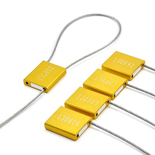 100pcs Numbered Security Steel Cable Seals, Metal Container Seals Aluminum Pull Tight Adjustable Cable, Shipping Label Metal Tags, for Logistics, Truck, Trailer, Cargo Shipping (Yellow, 100pcs) - color: Yellow, size: 100pcs