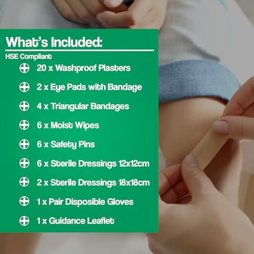 Value Aid HSE Compliant First Aid Kit for Workplace, Home & Car - CE Marked Contents, Double-Clasp Case with Handle - Complete Set for 1-10 People Includes Plasters, Bandages & Medical Supplies - style: 1-10 Person First Aid Kit