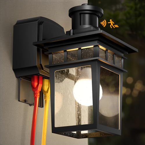 Porch Lights with GFCI Outlet, Motion Sensor Outdoor Wall Light Black - color: Black, size: 1-Pack-Motion Sensor