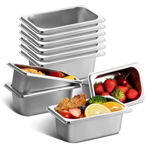 GOLDEN KEY 10 Pcs Stainless Steel Steam Table Pans,1/9 Size x 2.5 Inch Commercial Food Pans,Stackable Commercial Anti-Jam Hotel Pans,Catering Storage Metal Food Pan for Home, Restaurant, Buffet - color: 1/9, size: 2-1/2" Deep
