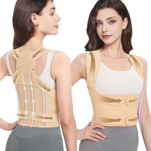 Back Brace Posture Corrector for Women & Men, Adjustable Shoulder Straightener with Full Back Support, Relief for Lower & Upper Back Pain, Hunchback & Scoliosis (Beige, Medium) - color: Beige, size: Medium