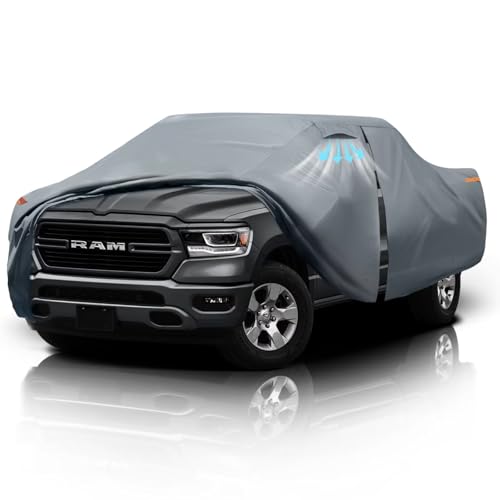 Ram 1500 Truck Cover Custom Fit 2009-2025 Crew Cab Short Bed(5.75') with Door Zipper, 10 Layer Outdoor Heavy Pickup Truck Cover Waterproof All Weather, Car Tarp for Wind Dust Sun etc Protection. - size: Ram 1500 2009-2026 Crew Cab SB+Towel+Bag