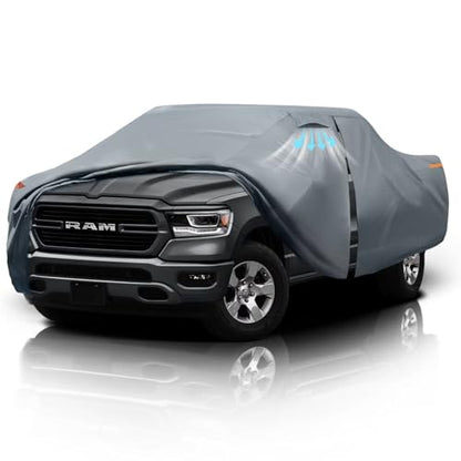 Ram 1500 Truck Cover Custom Fit 2009-2025 Crew Cab Short Bed(5.75') with Door Zipper, 10 Layer Outdoor Heavy Pickup Truck Cover Waterproof All Weather, Car Tarp for Wind Dust Sun etc Protection. - size: Ram 1500 2009-2026 Crew Cab SB+Towel+Bag