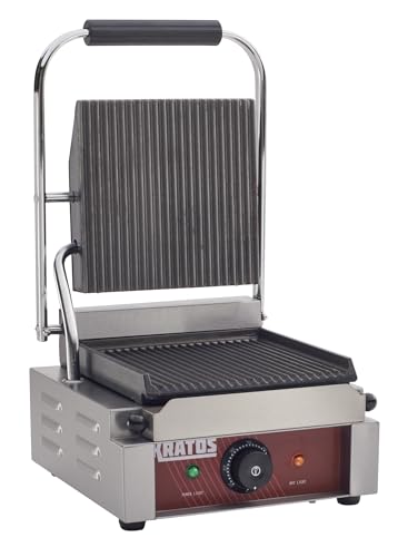 Kratos Commercial Electric Panini Sandwich Grill with Grooved Plates, 9" x 9" Cooking Surface, Commercial Countertop Panini Press, 120V, 1750W (29Y-017) - size: Small w/ Grooved Plates