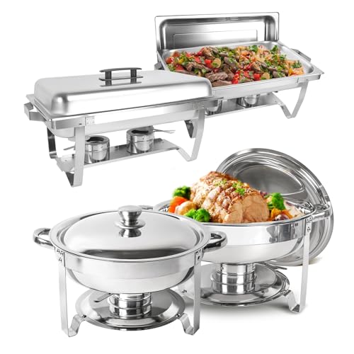 IMACONE Chafing Dish Buffet Set, 4 Pack, 5QT Round & 8QT Rectangle - size: 4-Pack