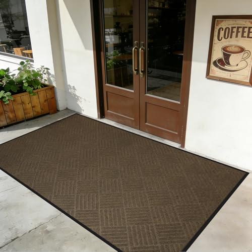 4' x 6' Commercial Heavy Duty Entryway Rug, Industrial Non-Slip Door Mat for Business Entrances&Garages, Waterproof Walk-Off Mat with Rubber Backing, Utility Rug for High Traffic Indoor/Outdoor Use - color: Coffee Brown, size: 72"L x 48"W x 0.3"Th