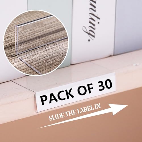 Containlol 30 Pcs PVC Shelf Label Holders with Insert Card, 6.5x3x0.6'' - size: 6.5x3x0.6''