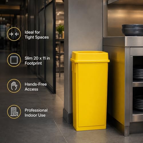 23 Gallon Slim Rectangular Commercial Trash Can, Heavy Duty Plastic Indoor Waste Bin for Kitchen, Office, Restaurant, School, Restroom & Janitorial Use (Yellow, with Lid) - color: Yellow