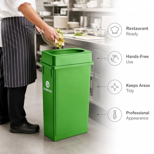 23 Gallon Slim Rectangular Commercial Trash Can, Heavy Duty Plastic Indoor Waste Bin for Kitchen, Office, Restaurant, School, Restroom & Janitorial Use (Lime Green, with Lid) - color: Lime Green