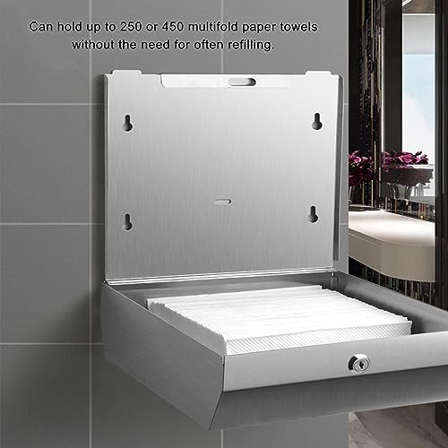 Comercial Paper Towel Dispenser Wall Mount, Stainless Steel Hand Towel Dispenser with Lock, Trifold/C Fold Paper Towel Holder for Bathroom Kitchen Office Public Places, Large Capacity Tissue Holder - color: Brushed Silver