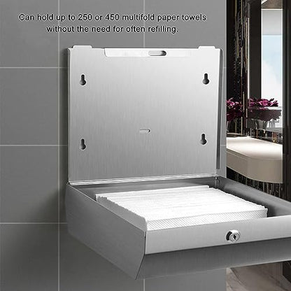 Comercial Paper Towel Dispenser Wall Mount, Stainless Steel Hand Towel Dispenser with Lock, Trifold/C Fold Paper Towel Holder for Bathroom Kitchen Office Public Places, Large Capacity Tissue Holder - color: Brushed Silver