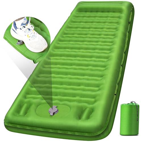 FNARMW Camping Sleeping Pad, Extra Thick 5 Inch Camping Mat with Pillow Built-in Foot Pump Inflatable Sleeping Pads Compact for Camping Backpacking Hiking Traveling Tent（Green） - color: Green