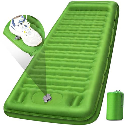FNARMW Camping Sleeping Pad, Extra Thick 5 Inch Camping Mat with Pillow Built-in Foot Pump Inflatable Sleeping Pads Compact for Camping Backpacking Hiking Traveling Tent（Green） - color: Green