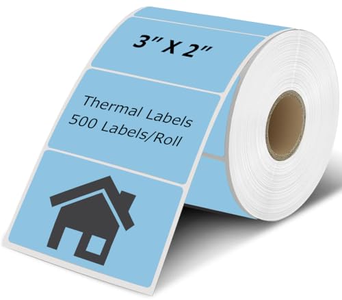 3" x 2" Thermal Labels Stickers Blue, Thermal Printer Thermal Shipping Stickers, Multipurpose Inventory Self-Adhesive Direct Thermal Label for Small Business (500 Labels/Roll) - color: Blue, size: 3" x 2"