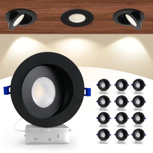 Aosclex 12 Pack 6 Inch Adjustable Gimbal 5CCT Recessed LED Light 15W 1700LM - color: Black-6inch, size: 12 Pack