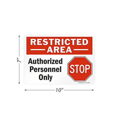 SmartSign (2-Pack) Restricted Area Authorized Personnel Only Stop Sign | 7" x 10" Laminated Vinyl Label Sticker with Heavy-Duty Adhesive, Made in USA - size: 7" x 10" - Pack of 2