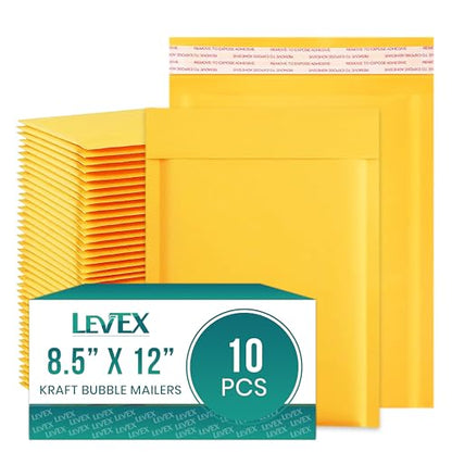 Levex - #2 8.5" x 12" [10 Pack) Kraft Bubble Mailers, Padded Envelope Mailers, Packing Envelope & Mailing Bags for Shipping - size: #2 (8.5" x 12")