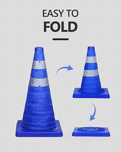 BATTIFE 4 Pack 18 Inch Collapsible Traffic Cones, Blue Safety Cones - color: Blue, size: 18inch