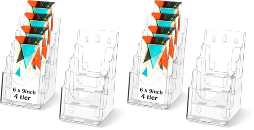 Crtiin 4 Pack 4 Tier Acrylic Brochure Holder 6 X 9 Inch, Clear Display - size: 6 x 9 Inch (Pack of 2)
