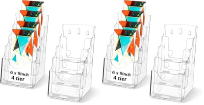 Crtiin 4 Pack 4 Tier Acrylic Brochure Holder 6 X 9 Inch, Clear Display - size: 6 x 9 Inch (Pack of 2)