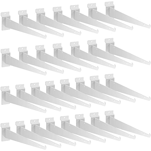 Oudain 30 Pcs 12" Slatwall Shelf Bracket with Lip Metal, White - color: White
